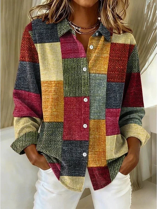 Women’s Vintage Patchwork Button Front Blouse