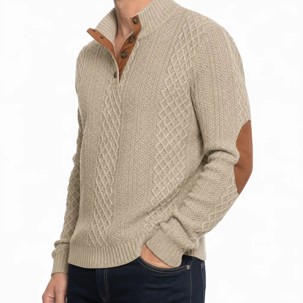 Men’s Textured Button-Neck Pullover Sweater