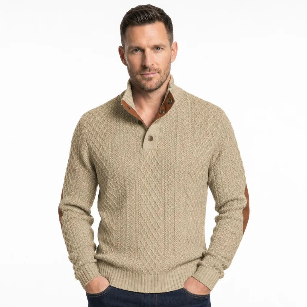 Men’s Textured Button-Neck Pullover Sweater