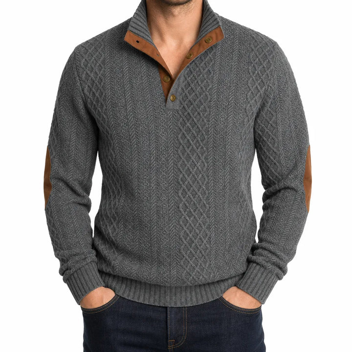 Men’s Textured Button-Neck Pullover Sweater