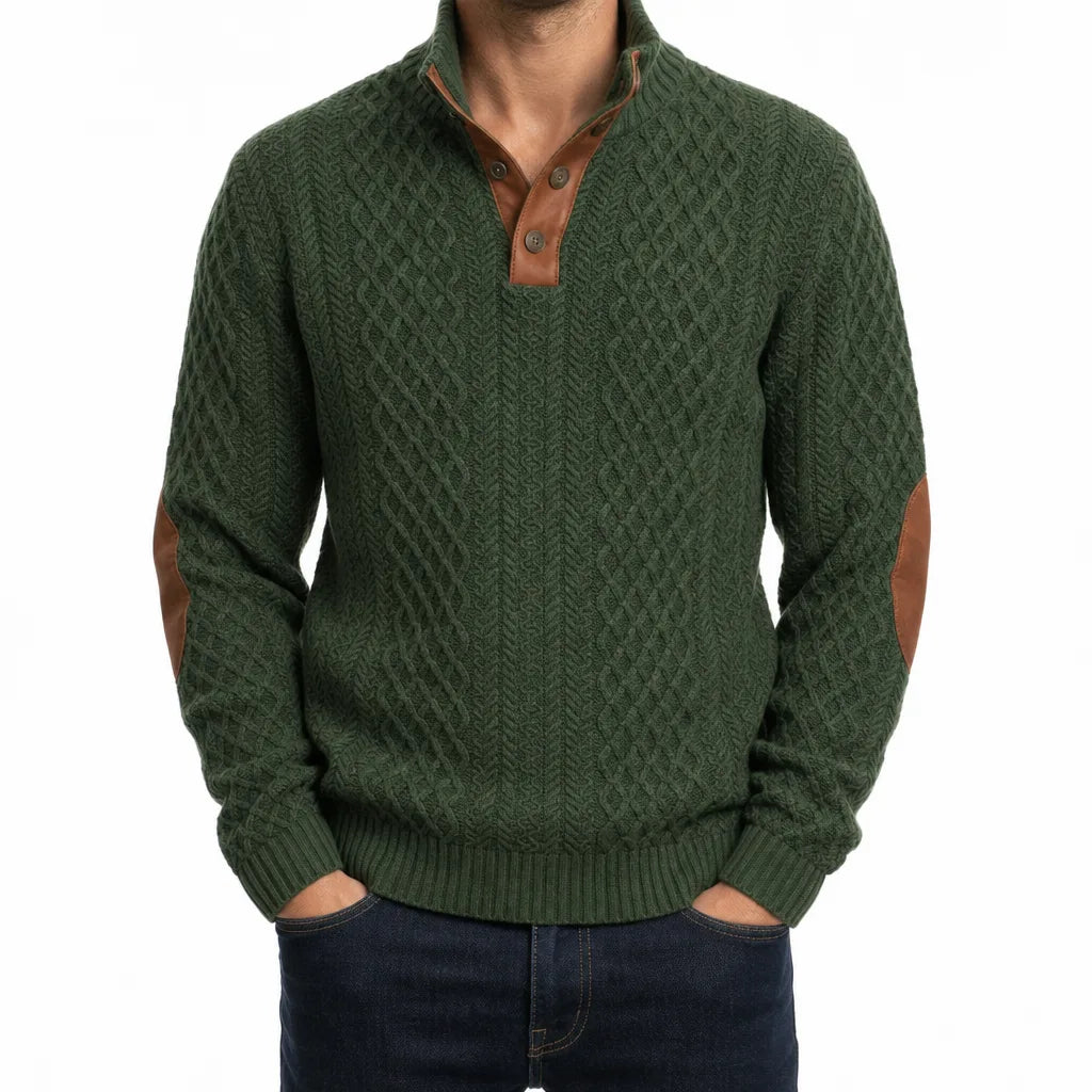 Men’s Textured Button-Neck Pullover Sweater