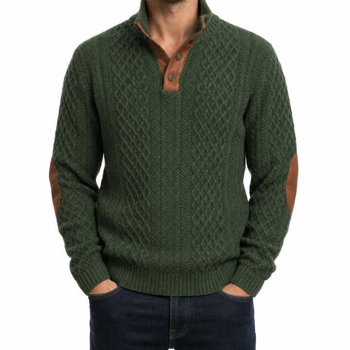 Men’s Textured Button-Neck Pullover Sweater