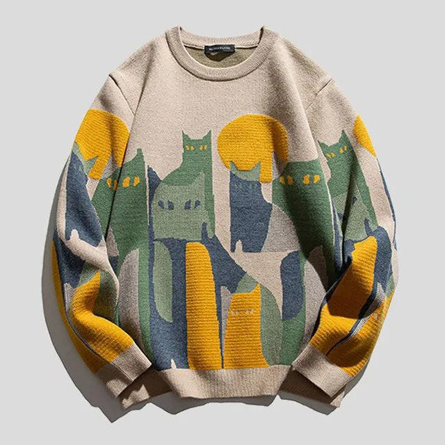 Women’s Cat Graphic Crewneck Pullover Sweater