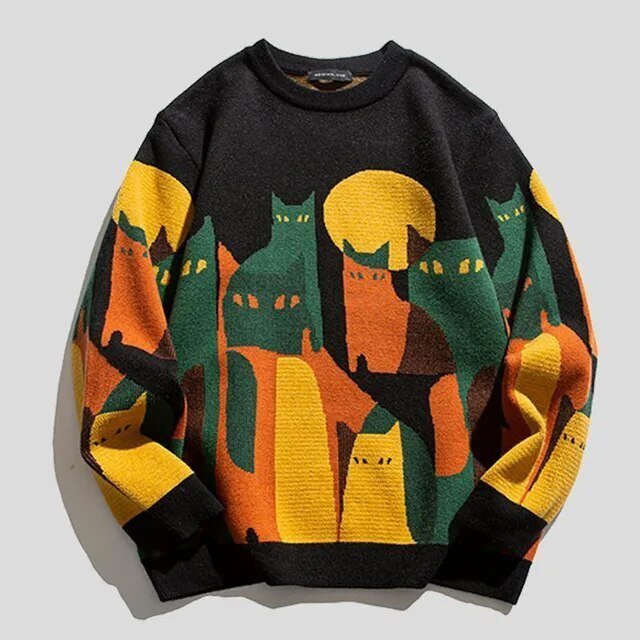 Women’s Cat Graphic Crewneck Pullover Sweater
