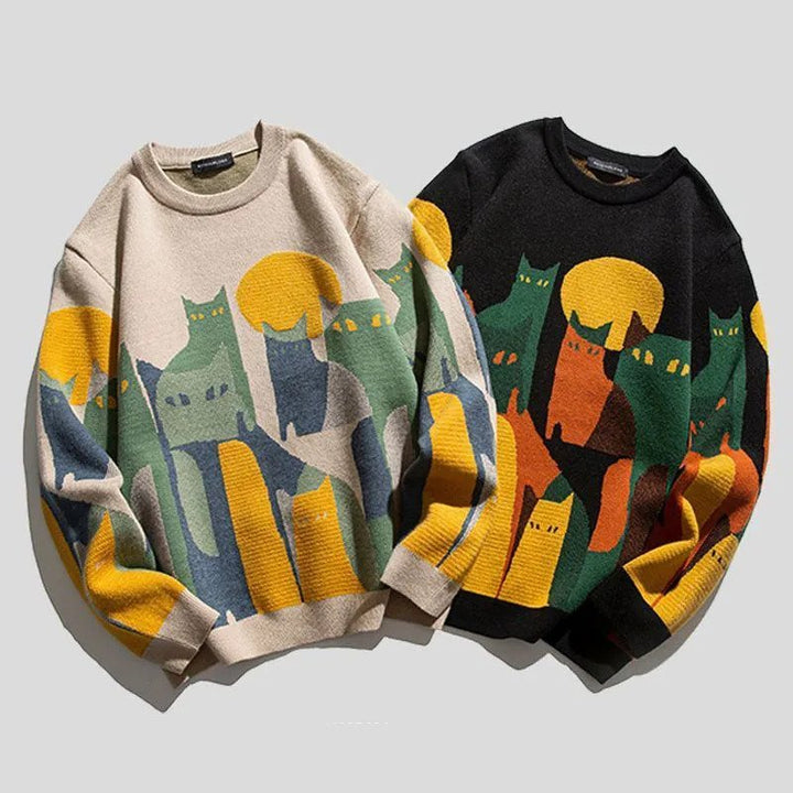Women’s Cat Graphic Crewneck Pullover Sweater