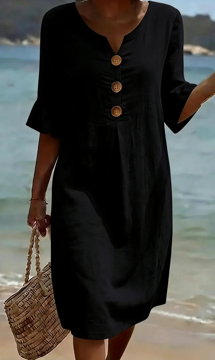 Women’s Textured Button Front Balloon Sleeve Dress