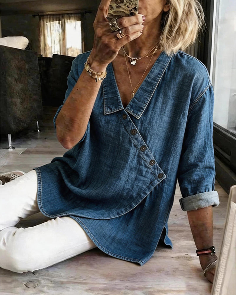 Women’s Asymmetrical Button Front Collared Blouse