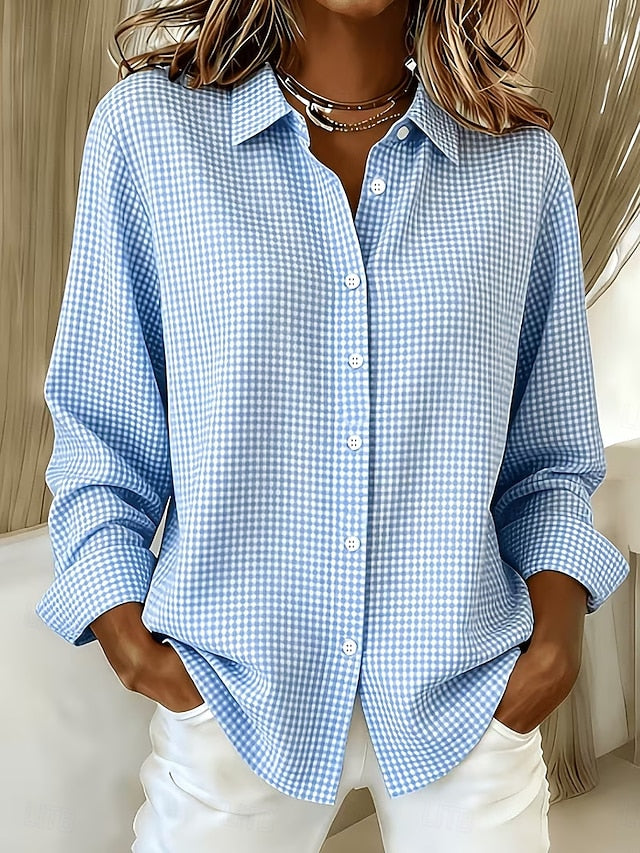 Women’s Relaxed Fit Gingham Button Down Blouse