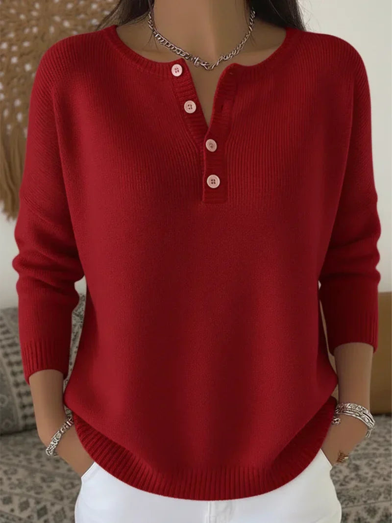 Women’s Henley Button Up Knit Sweater