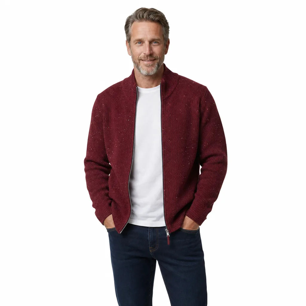 Men’s Zip-Up Textured Knit Cardigan