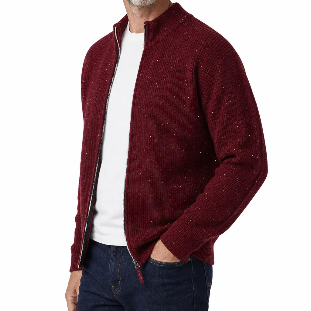 Men’s Zip-Up Textured Knit Cardigan
