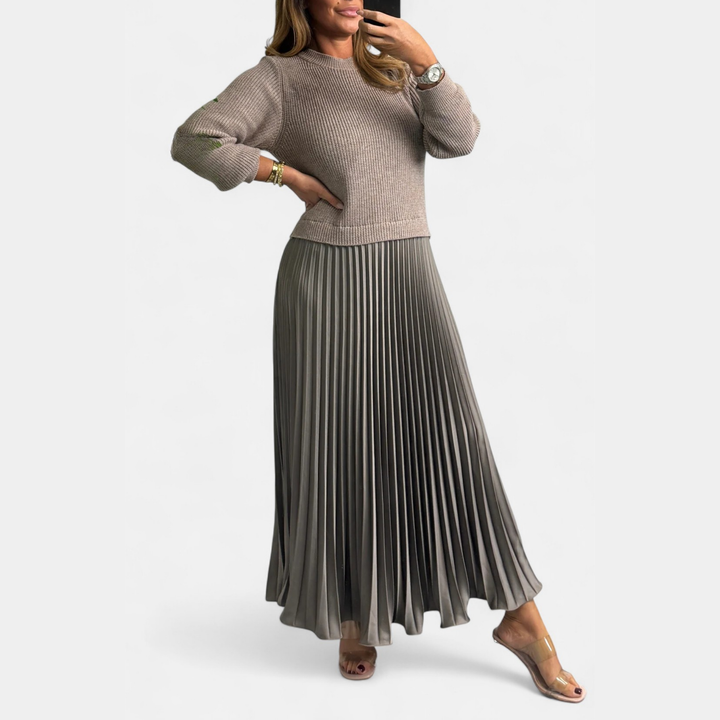 Women’s Two-Piece Sweater And Pleated Maxi Skirt Set