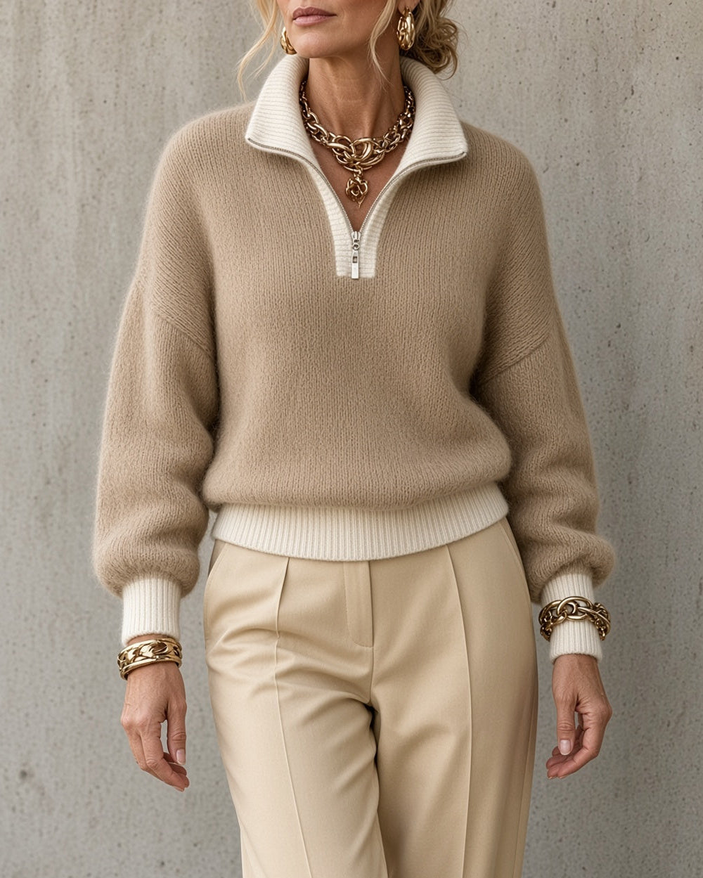 Women’s Half Zip Ribbed Knit Sweater