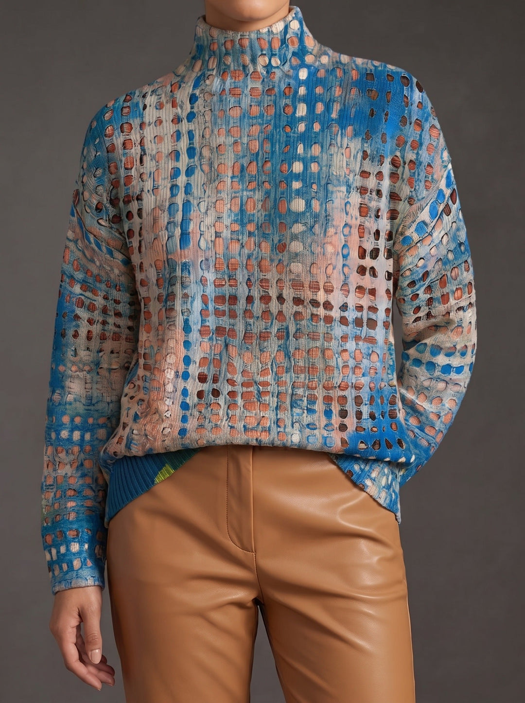 Women’s Indigo Lattice Knit Turtleneck Sweater