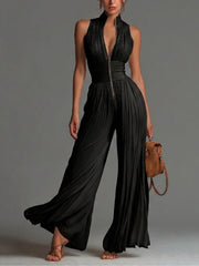 Women’s Black V-Neck Wide-Leg Jumpsuit