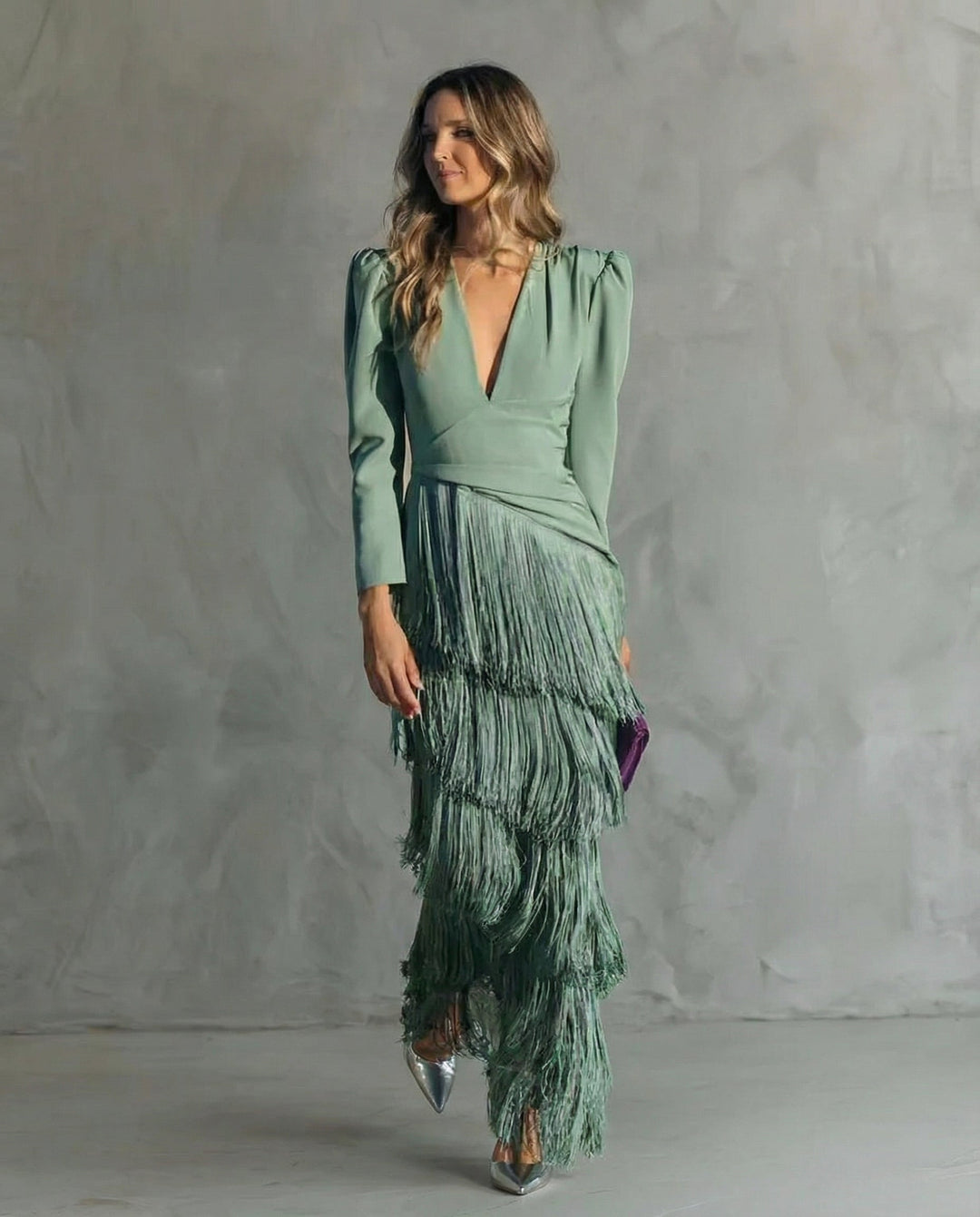 Women’s Fringe Sleeve Evening Party Dress