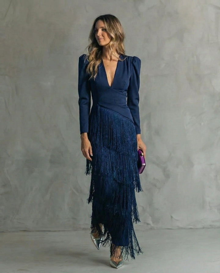 Women’s Fringe Sleeve Evening Party Dress