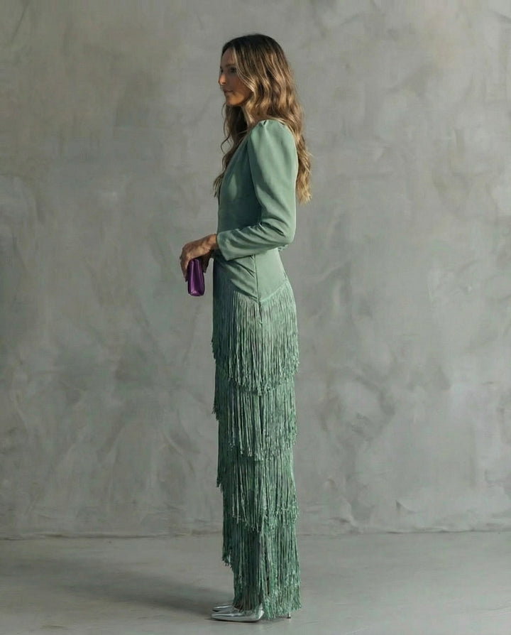 Women’s Fringe Sleeve Evening Party Dress