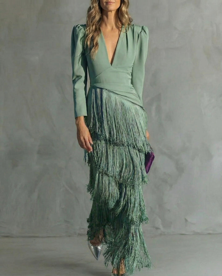 Women’s Fringe Sleeve Evening Party Dress