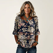 Women’s Button-Front Three-Quarter Sleeve Blouse