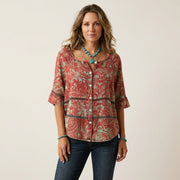 Women’s Button-Front Three-Quarter Sleeve Blouse