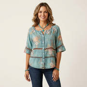 Women’s Button-Front Three-Quarter Sleeve Blouse
