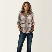 Women’s Button-Front Three-Quarter Sleeve Blouse