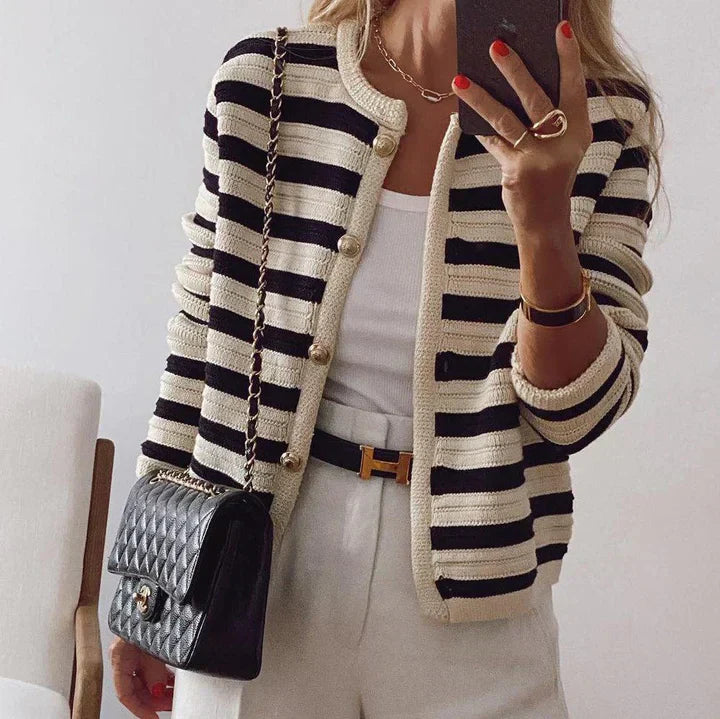 Women’s Gold Button Striped Cardigan