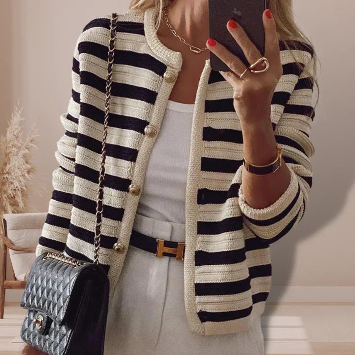 Women’s Gold Button Striped Cardigan