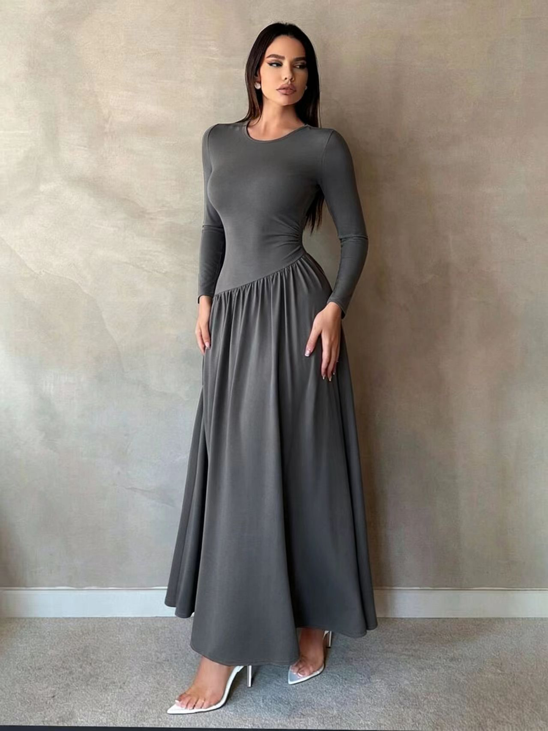 Women’s Long Sleeve Gathered Waist Maxi Dress