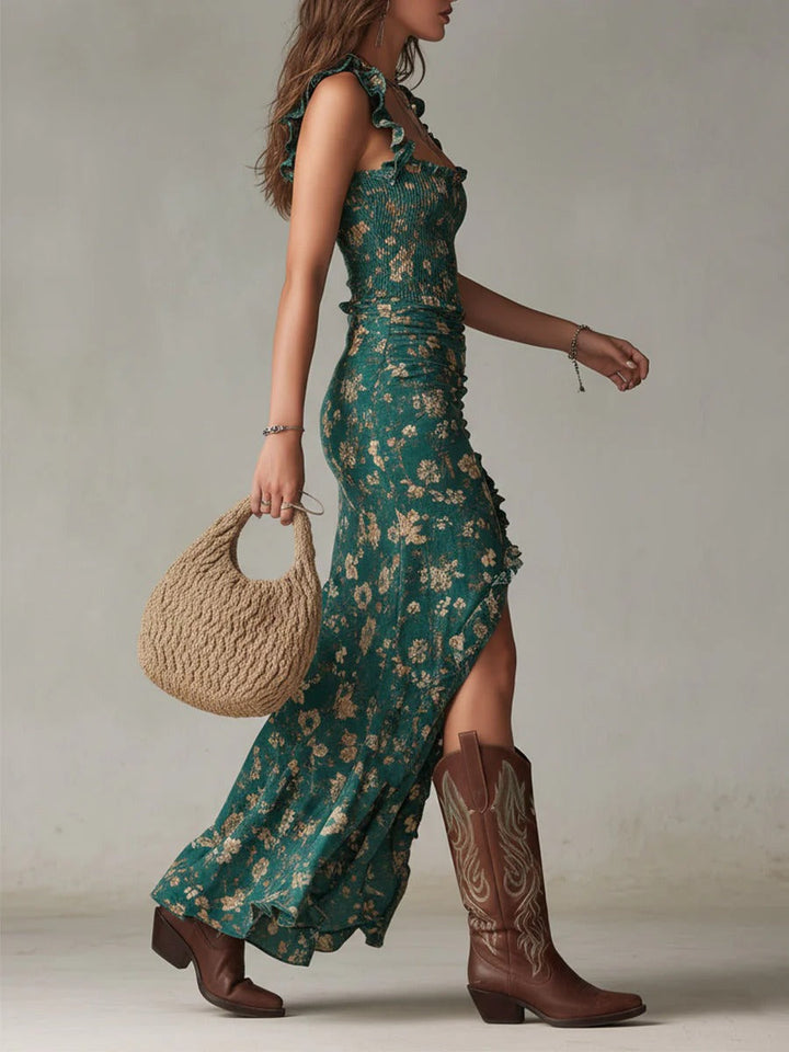Women’s Boho Floral Side Slit Maxi Dress
