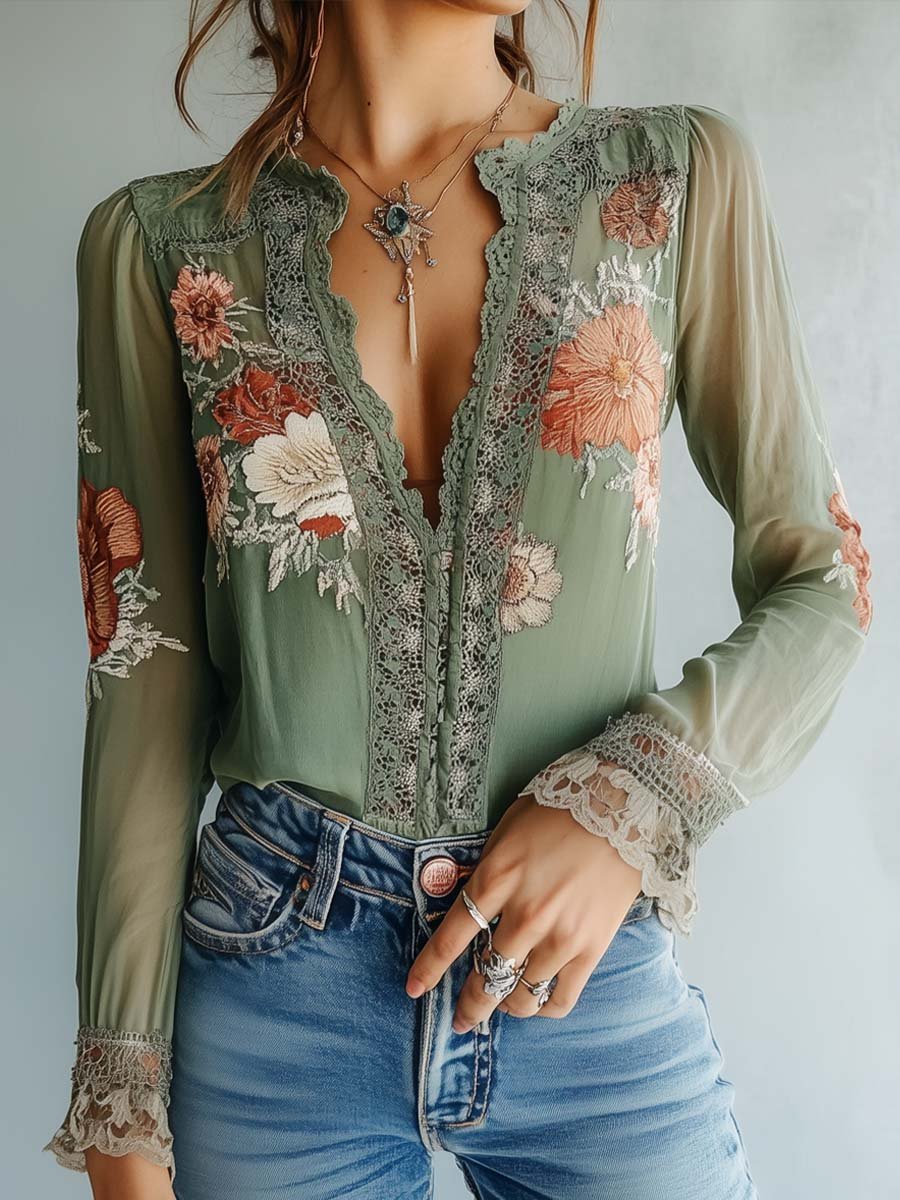 Women’s Boho Floral Print Blouse