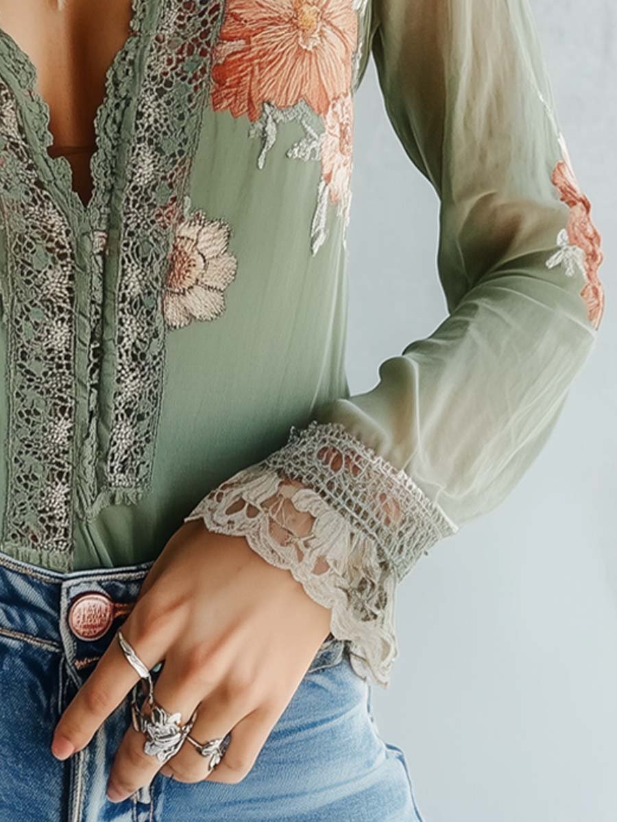 Women’s Boho Floral Print Blouse