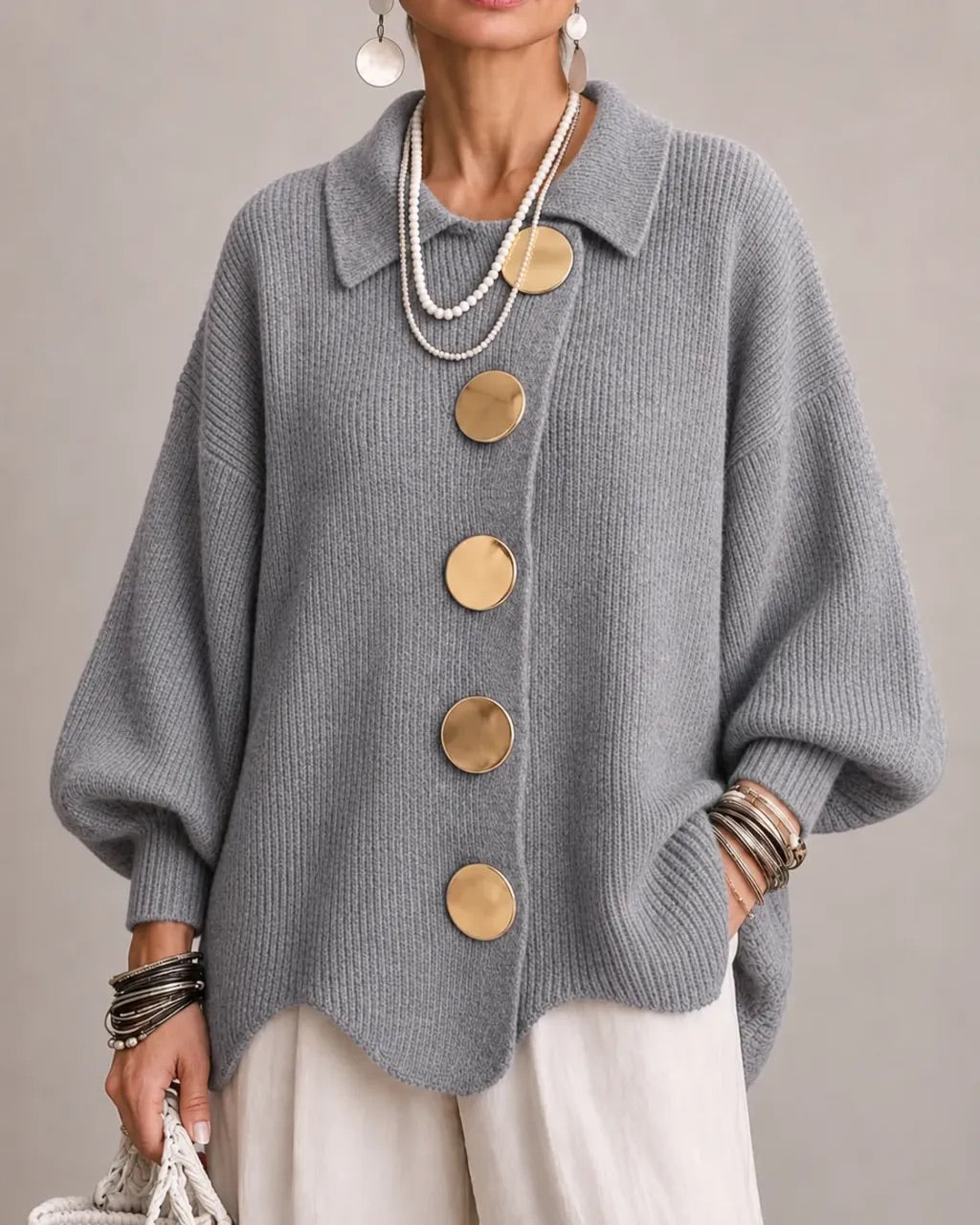 Women’s Oversized Collared Button Front Cardigan