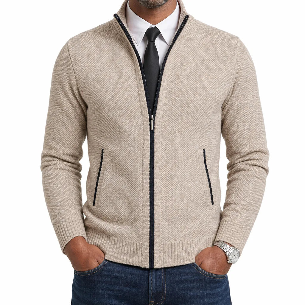 Men’s Full Zip Textured Knit Cardigan