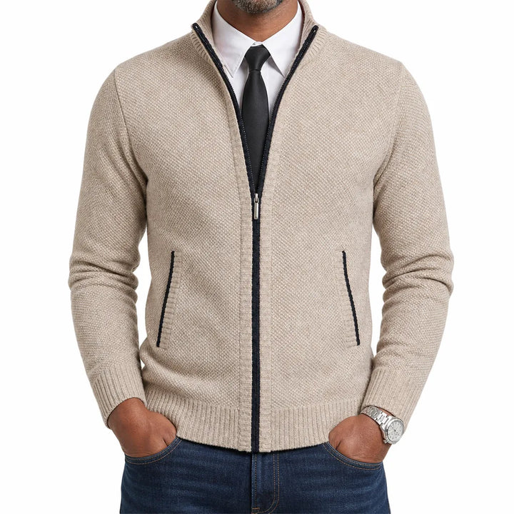 Men’s Full Zip Textured Knit Cardigan