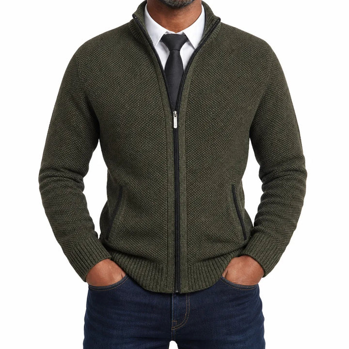 Men’s Full Zip Textured Knit Cardigan