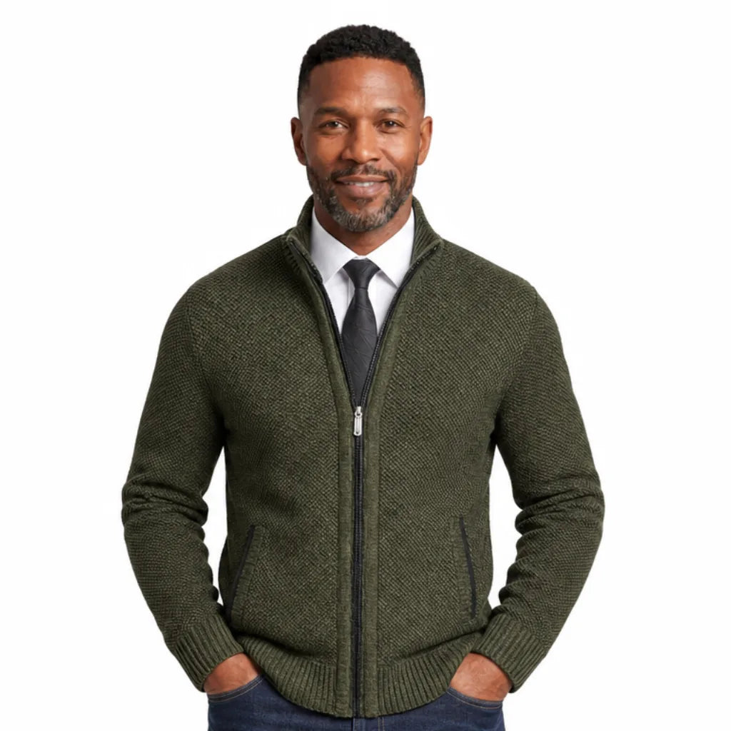 Men’s Full Zip Textured Knit Cardigan