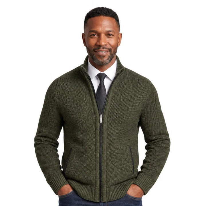 Men’s Full Zip Textured Knit Cardigan