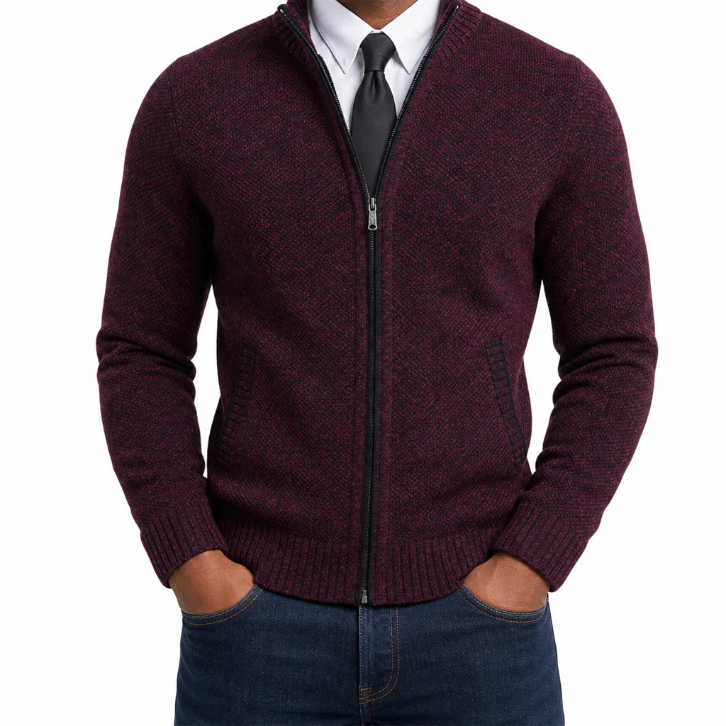 Men’s Full Zip Textured Knit Cardigan