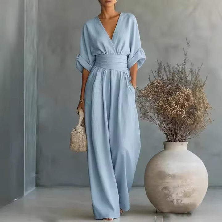 Women’s Deep V-Neck Wide-Leg Evening Jumpsuit
