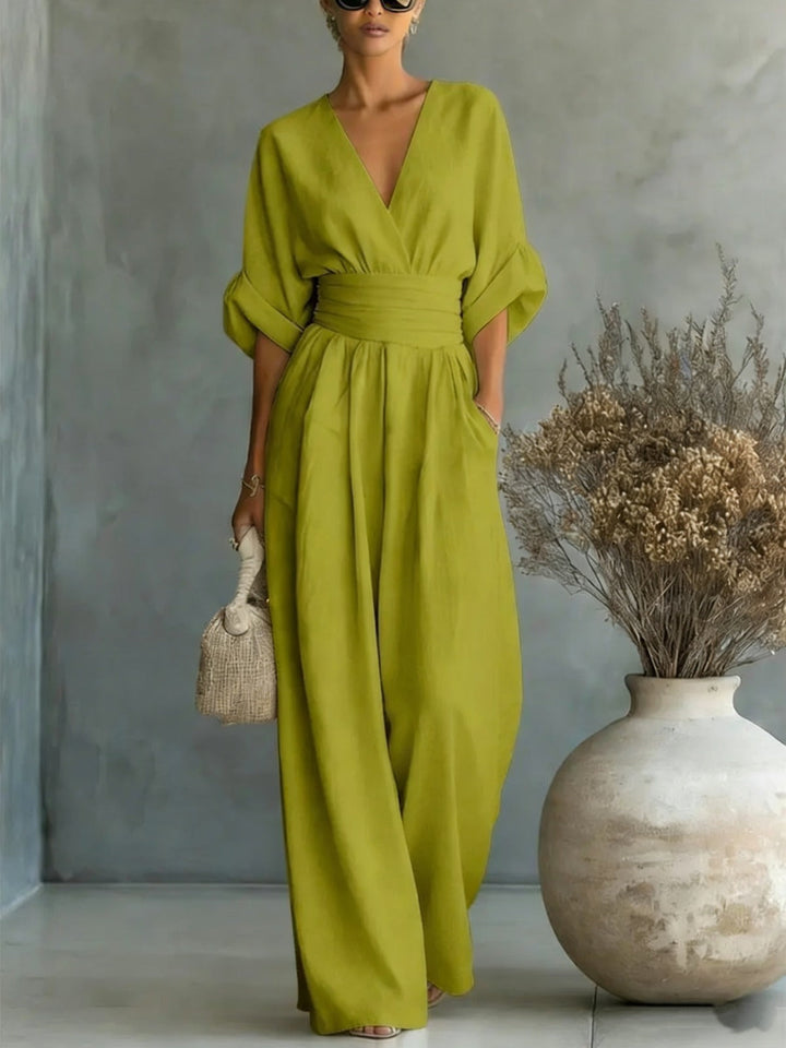 Women’s Deep V-Neck Wide-Leg Evening Jumpsuit