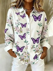 Women’s Butterfly Print Button Down Blouse