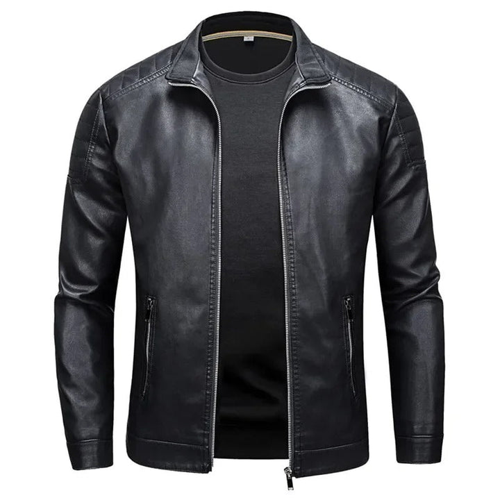 Men’s Stand Collar Zip Up Biker Jacket