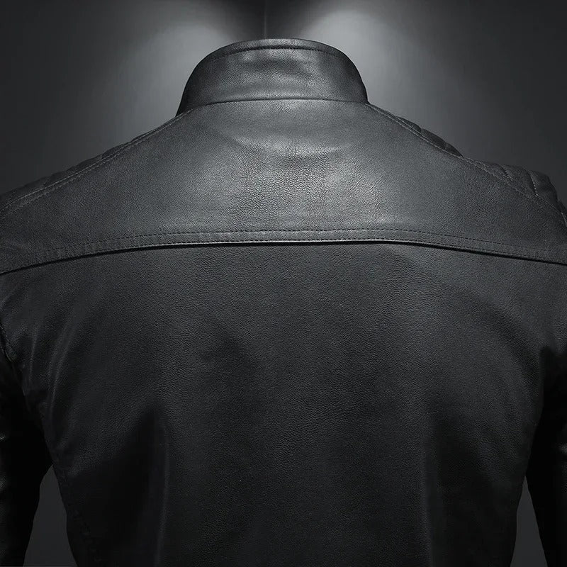 Men’s Stand Collar Zip Up Biker Jacket
