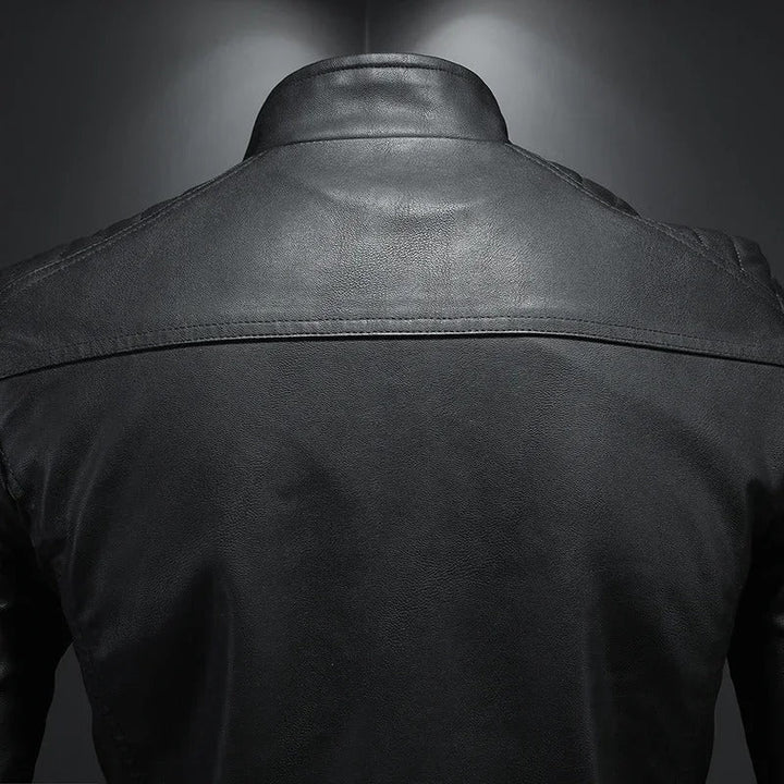 Men’s Stand Collar Zip Up Biker Jacket