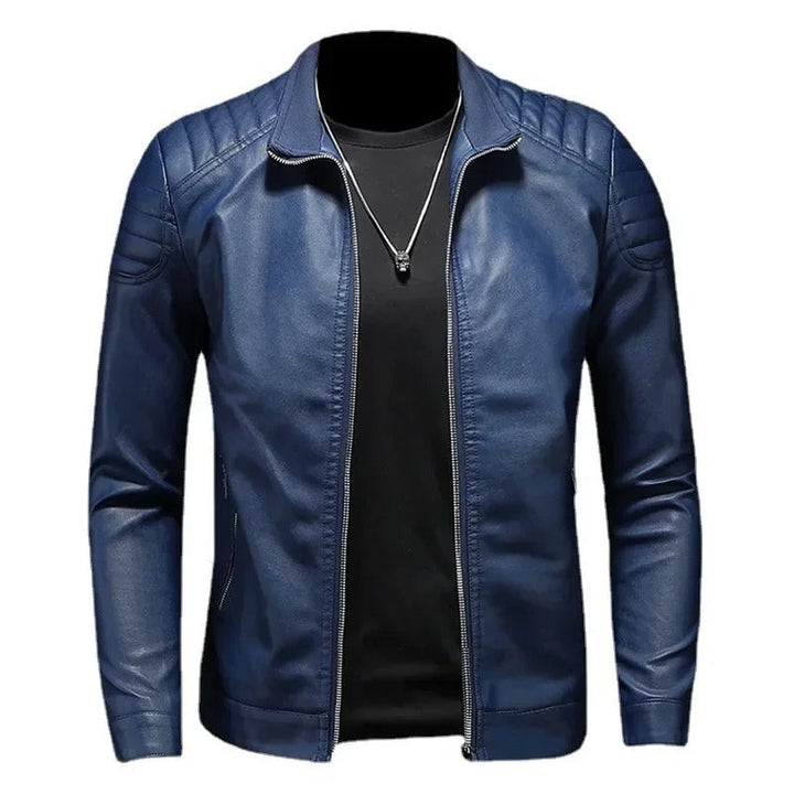 Men’s Stand Collar Zip Up Biker Jacket