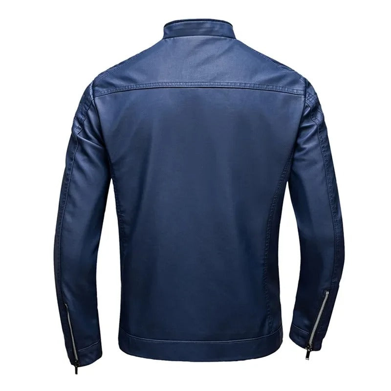 Men’s Stand Collar Zip Up Biker Jacket