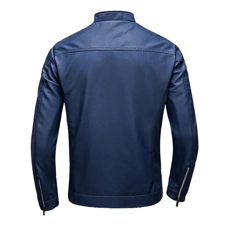 Men’s Stand Collar Zip Up Biker Jacket
