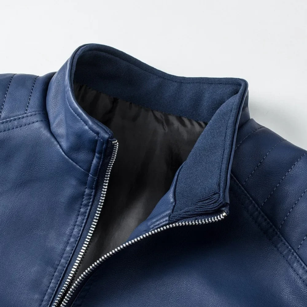 Men’s Stand Collar Zip Up Biker Jacket